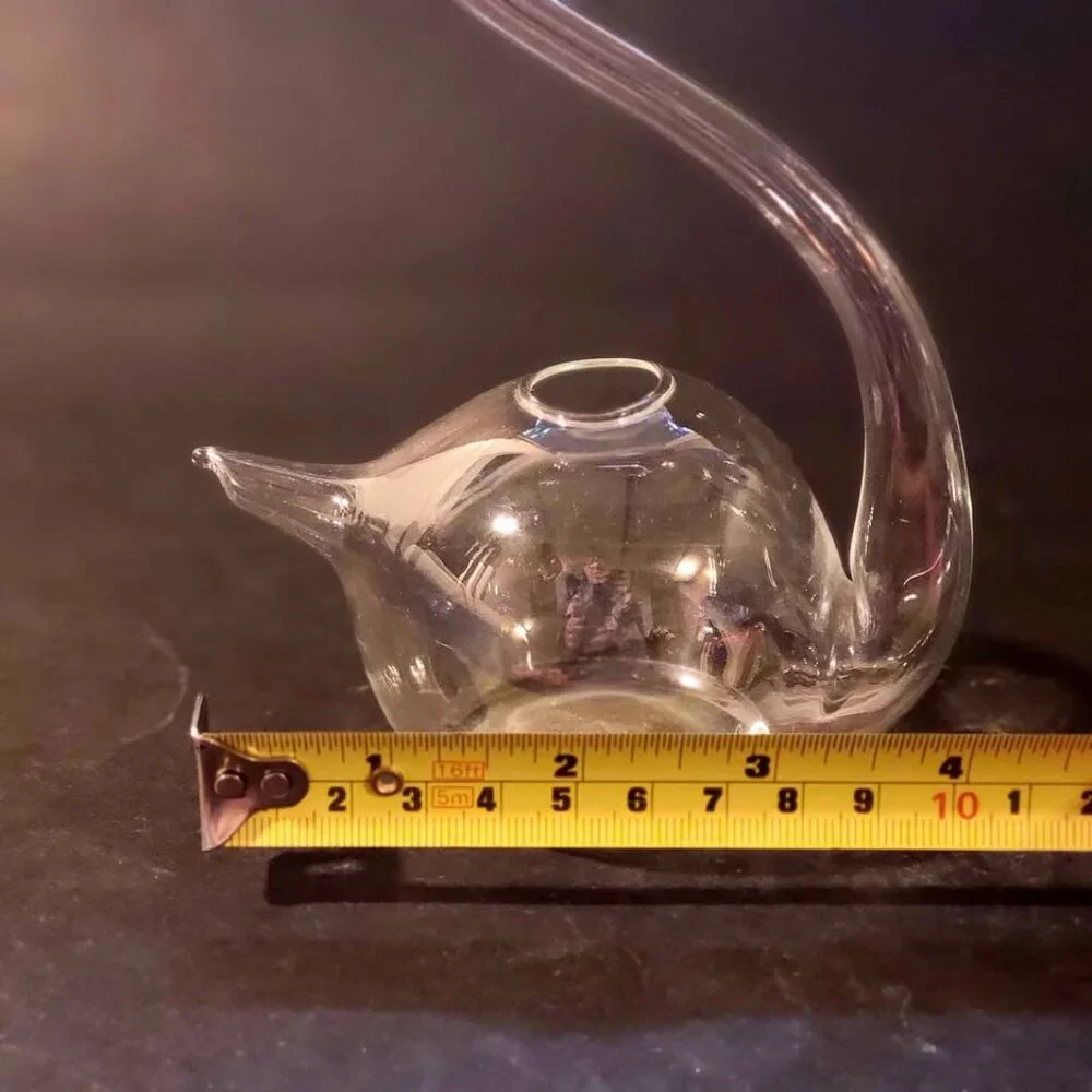 Vintage Hand Blown Clear Glass Swan Bud Vase - Hollow Thin Delicate 9in.